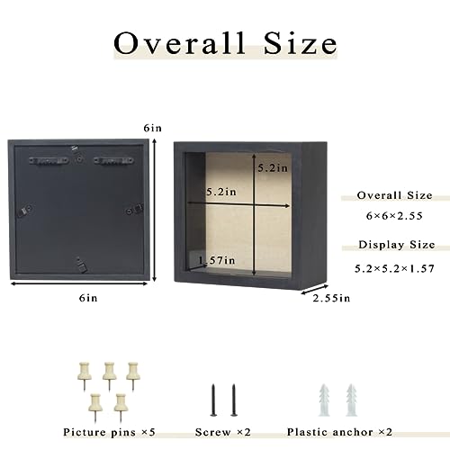Image of Shadow Box Frame 6x6 Shadow Box Display Case with Linen Back of Awards Memorabilia Flower, Pictures, Keepsakes、Bouquet、Medals and More Photos Memory Box Black