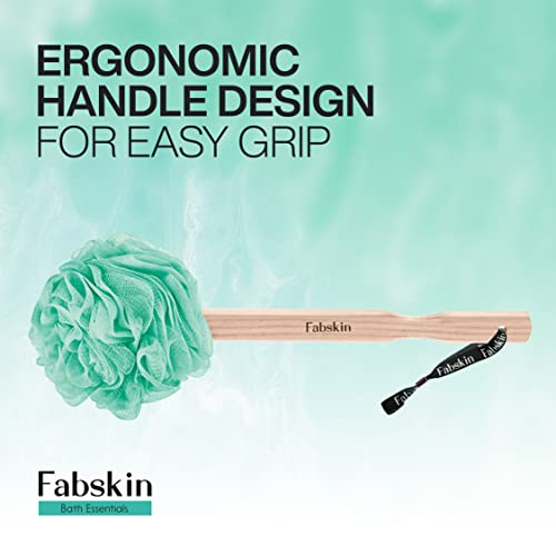 Image of FABSKIN Luxury Back Bathing Loofah With Wooden Handle for Men and Women | Pack of 1 | Loofah For Back Bathing with handle | Back Bathing Loofah Brush | Back Scrubber for Bathing (Aqua Green)