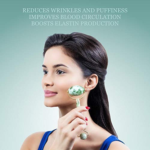 The Original Himalayan Chi Jade Roller and Gua Sha Tools For Face and Body by Matykos - Patented Plastic Inserts for a Non-Squeaky Experience - Certified Green Xiuyan Jade Kit and Instruction Brochure