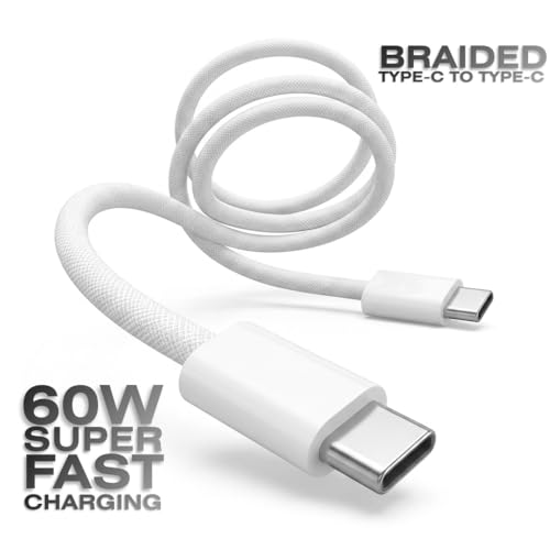 Image of Arch 60 Type C to Type C Cable [1M, White], 60W PD Fast Charging Finely Braided Slim Cord for iPhone 17 /16 /15, Samsung S26 /S25 /S24, iPad, MacBook, Google Pixel, Laptops & Tablets