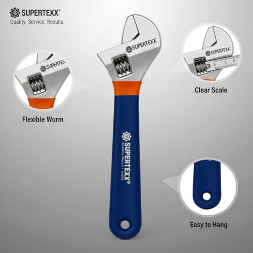 Image of Adjustable Spanner with Rubber Grip | Chrome Drop-Forged Steel, Anti-Rust Chrome Finish | Heavy-Duty Adjustable Wrench for Plumbing, Automotive, Bike & Home Use (8 inch / 10 inch / 12 inch) (8 inch)