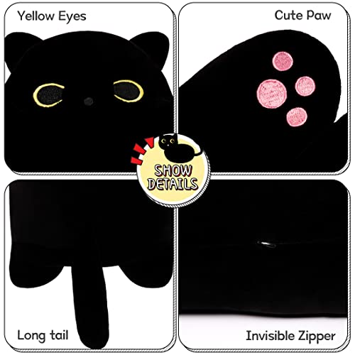 Image of Tickles Cute Cat Hugging Soft Plush Sleeping Throw Animal Bolster Pillow for Kids Boys & Girls (Color: Black Size: 70 cm)