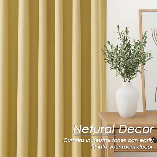 Image of Nanspring Gold 100% Blackout Linen Curtains 84 Inch Length 2 Panels Set for Bedroom Back Tab Modern Farmhouse Decor Black Out Curtain for Living Room Office Thermal Insulated Drapes 52x84
