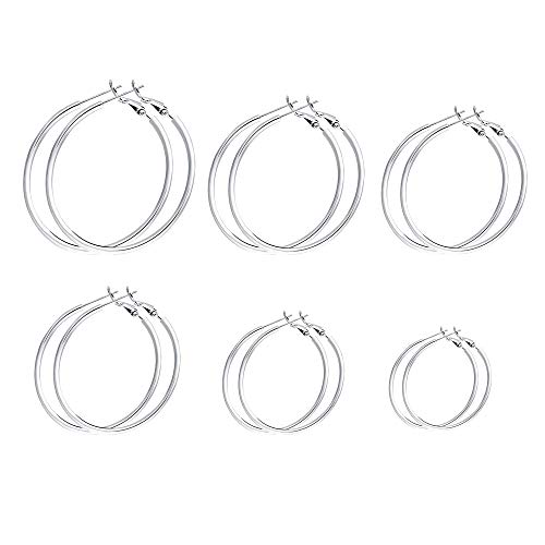 6 Pairs Big Hoop Earrings Set Silver Stainless Steel Hoop Earrings for Women Girls Sensitive Ears
