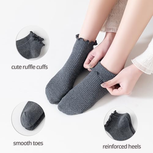 Image of Mcool Mary Womens Ankle Ruffle Socks Casual Cotton Frilly Breathable Cute Knit Lettuce Trim No Show Socks 6 Pack
