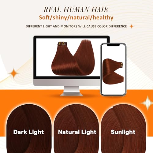 Image of Full Shine Seamless Clip in Hair Extensions Human Hair, Copper Mahogany | 24 Inch 120g 8 Pcs, PU Skin Invisible Weft, Ultra-Long Full Volume for Luxury Long Hair Styling, Adds Thickness, Secure Hold
