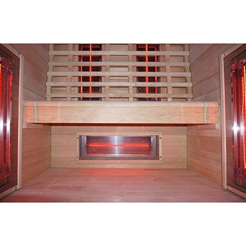 Infrarotkabine-120-x-100-x-195-cm-fuer-2-Personen-aus-Hemlock-Holz-mit-5-Vollspektrumstrahler-Mit-ergonomischer-Rueckenlehne-Infrarotsauna-mit-Farblichttherapie