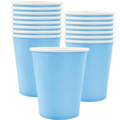 POPOYU MOMAHUA 16 Pièces Gobelets en Papier - Bleu Clair Gobelets en Carton 25cl - Multicolores Tasses de Fête Solides et Épais - Pour Café, Thé, Boissons...
