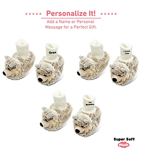 DolliBu Gray Wolf Soft Plush Baby Shoes - Soft & Fluffy Wild Life Fleece Unisex Footwear With Stuffed Animal Wolf For Baby Boy or Girl - Fuzzy Indoor Slipper, Winter Foot Warmer - One Size2