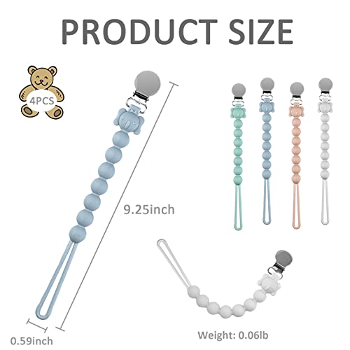 Image of 4Pcs Pacifier Clip, Silicone Pacifier Clip for Boys Girls, Flexible One-Piece Pacifier Holder Clip with Wooden Clips, Baby Shower and Birthday Gift