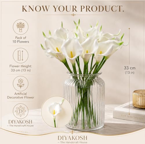 Image of Divyakosh 10 White Calla Lily - Artificial Flowers Bunch for Vases (VASE NOT Included), Decorative White Artificial Flowers for Vase Decoration, Home Decor, Living Room, Diwali Gift Items
