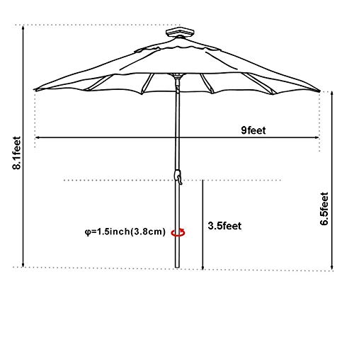 EliteShade USA 10-Year-Non-Fading Solar 9ft Market Umbrella with 80 LED Lights Patio Umbrellas Outdoor Table Umbrella with Ventilation, Heather Beige