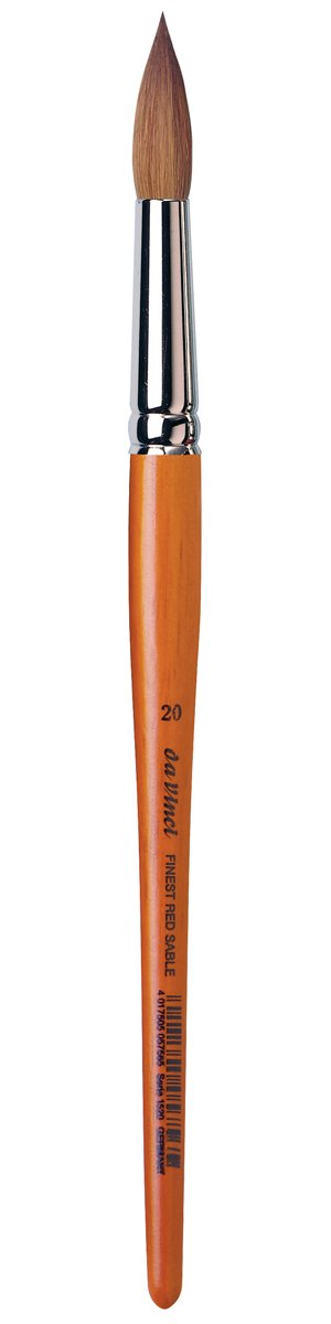 da Vinci Watercolor Series 1520 Paint Brush, Round Pure Red Sable with Short Brown Lacquered Handle, Size 20
