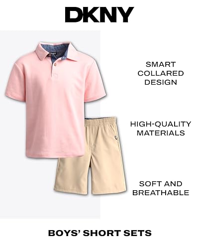 Image of DKNY Toddler Boys Short Sets - 2 Piece Boys Short Sleeve Polo Shirt and Lightweight Boy Shorts for Toddler and Little Boy