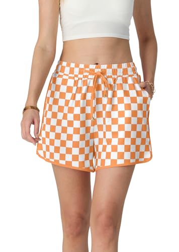 IWOLLENCE Women's Checkered Shorts Elastic Waist with Drawstring Plaid Short Pants Beach Summer with Pockets2