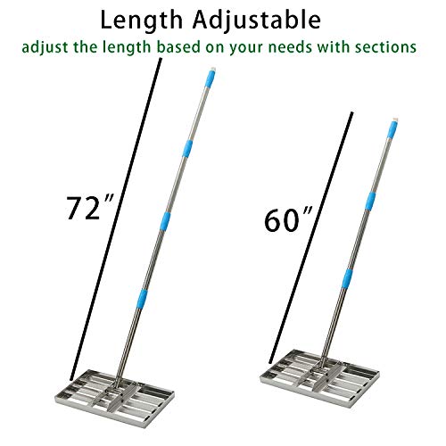 MIYA Level Lawn - 6FT Lawn Leveling Rake with Stainless Steel Pole - Heavy Duty Soil Lawn Leveler Tool for Yard Golf