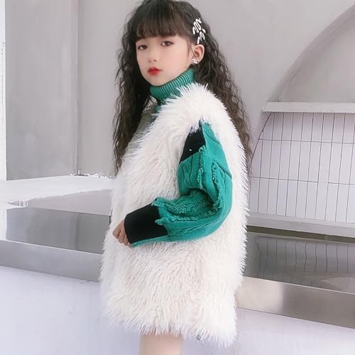 Girls Faux 𝗙𝘂r Vest Jacket V-Neck Sleeveless Thick Fluff Warm Windproof Coat Toddler Open Front Outerwear4