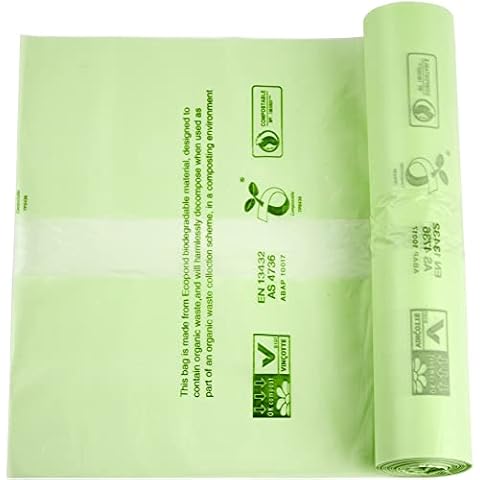 50 x Alina 6L Compostable Kitchen Caddy Bin Liner / Food Waste Bin Bag / Biodegradable Green 6 Litre Starch Sack Cover