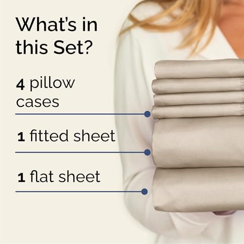 Image of Cal King 6 Piece Bed Sheet Set - Comfy, Breathable & Cooling Sheets - Wheat | Ultra-Soft Hotel Luxury Bedding Set with 8-16 Inch Deep Pockets, 1 Flat & 1 Fitted Sheet & 4 Pillowcases, Wrinkle & Fade Free
