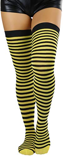 Image of ToBeInStyle Women's Opaque Hosiery Thin Striped Thigh High Long Stocking