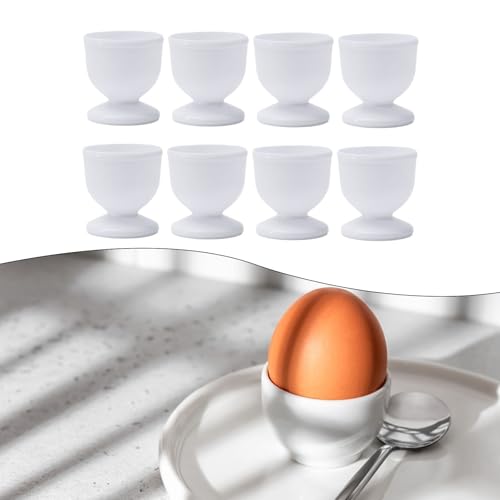 ZWEquipint Kunststoff-Eierbecher-Set für harte, weich gekochte Eier, Küche, Frühstück, Servierständer, Esstischzubehör, weiß, 8 Stück – Bild 5