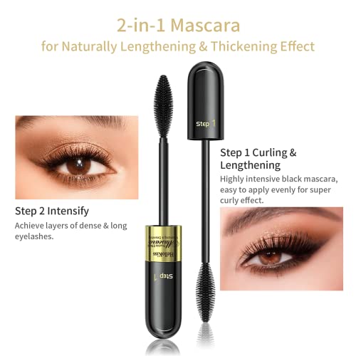 2 Brushes Mascara, 2 in 1 Mascara For Natural Lengthening And Thickening Effect,Waterproof Extra Long Lash Eyelashes,Thick,Voluminous Eyelashes, Long Lasting, Smudge-proofï¼1 Pcsï¼ - Image 6