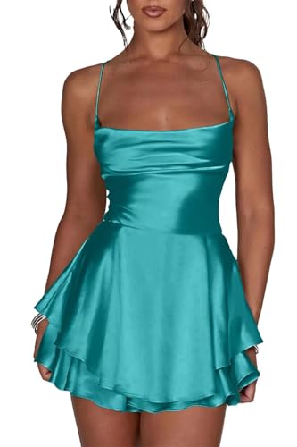 Satin Homecoming Dresses 2025 Spaghetti Straps Tiered A Line Short Prom Dresses Graduation Party Gowns