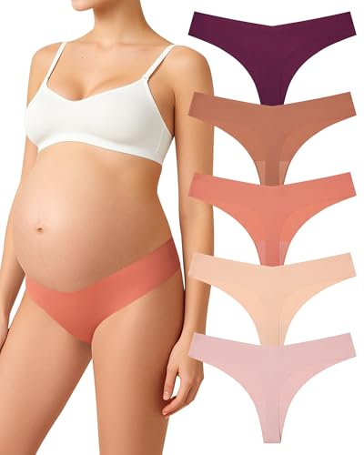 LEVAO Maternity Thongs for Women V-cut Seamless Underwear No Show Soft Pregnancy Panties Breathable Women Thong 5 Pack (SXL)