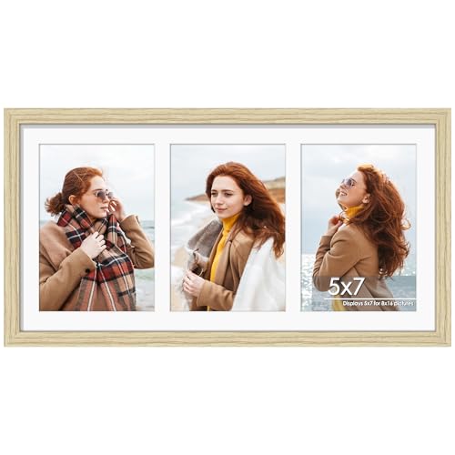 Image of DUENPY 8x16 Collage Picture Frame 5x7 Collage Picture Frame Displays Three 5x7 inch Photos or 8x16 (Without Mat) for Available Horizontal Wall Mounting Display and Vertical Wood Color