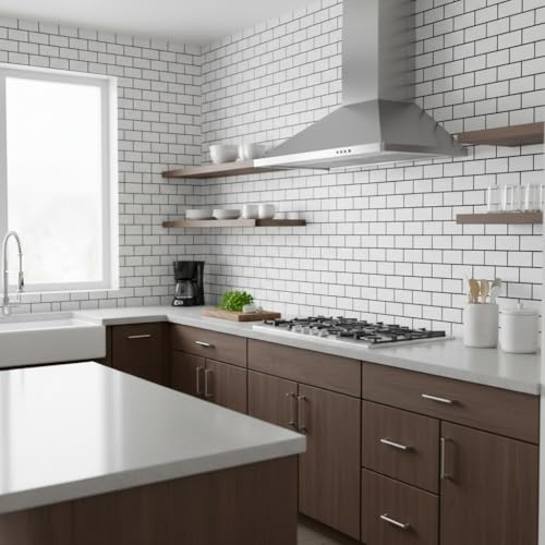 Image of Hotegxa White Brick Peel & Stick Wallpaper Roll 45.5x305 cm | Self Adhesive Faux Subway Tile Contact Paper | Waterproof Removable Wall Sticker for Bedroom, Living Room, Kitchen, Cabinets & Furniture