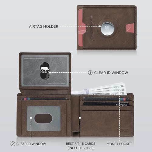 Air Tag Wallet Men Slim: Minimalist 2 ID Window RFID Leather Wallets with Airtag Holder - Gifts for Husband Father at Birthday Anniversary2