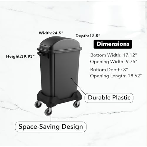 Image of 16 Gallon Slim Rectangular Garbage Can with Dome Swing Lid + Wheels - Gray