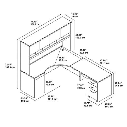 Dark Cherry Executive L-Shaped Right Hand Corner Desk with Hutch Storage, Drawer File Cabinet Furniture Home Office Rotating Modern - Image 4