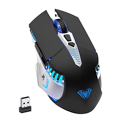 Wireless Gaming Mouse, Rechargeable Bluetooth Mouse Multi Device(BT5.0+BT3.0+2.4G), 7 Color LED Lights, Ergonomic Portable USB Cordless Optical Mice for Laptop Computer Mac iPad Tablet(Black-Mute)