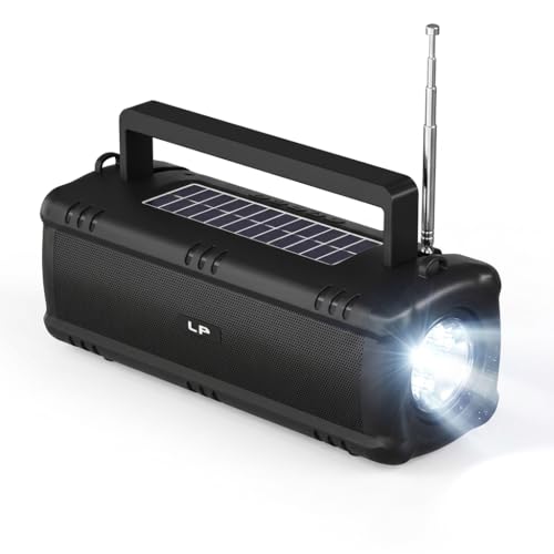 راديو وسماعة بلوتوث محمولة 4 في 1 بشحن شمسي ومنفذ Type-C - مزودة بكشاف LED قوي، يدعم فلاشة USB وكارت ميموري، راديو FM - مثالية للرحلات، التخييم والطوارئ