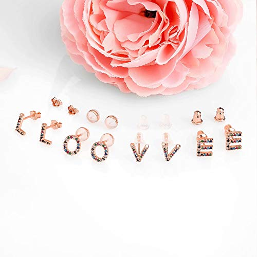 925 Sterling Silver Post Rose Gold Plated Letter A Initial Earrings Cubic Zirconia Earrings For Girls Women Toddler Teen Jewelry Gifts #TOP5