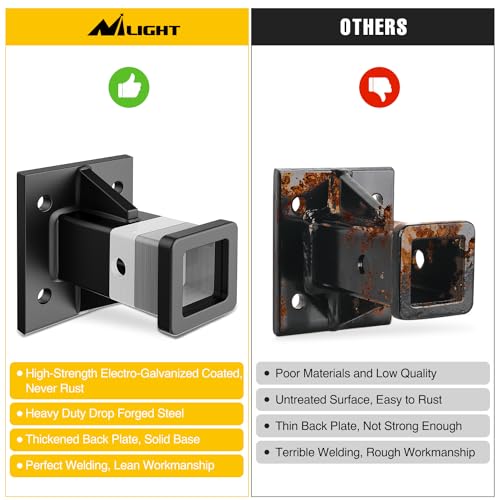 Image of Nilight Bolt-On Receiver Tube Adapter 2 inch Trailer Hitch Receiver | Universal Towever Hitch Extender Hitch Accessories for Tractor Lawn Mower Utility Trailer