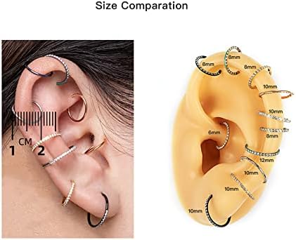 Yrogcu 316L Stainless-Steel Seamless Double-Ring Hinged Nose-Hoop With CZ 18G 8mm Lip Ear Cartilage Clicker Septum Eyebrow Daith Rook Tragus Segment Earrings - 4