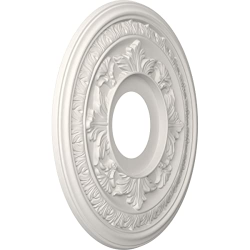 Ekena Millwork CMP13BAGBW Baltimore Thermoformed PVC Ceiling Medallion (Fits Canopies up to 5 1/4"), 13"OD x 3 1/2"ID x 3/4"P, UltraCover Satin Blossom White - Thumbnail 2