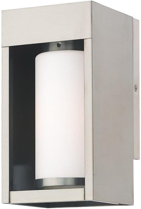 Livex Lighting 20981-91 Bleecker - One Light Outdoor Wall Lantern with Satin Opal White Glass, Choose Finish: Brushed Nickel Finish with Off
