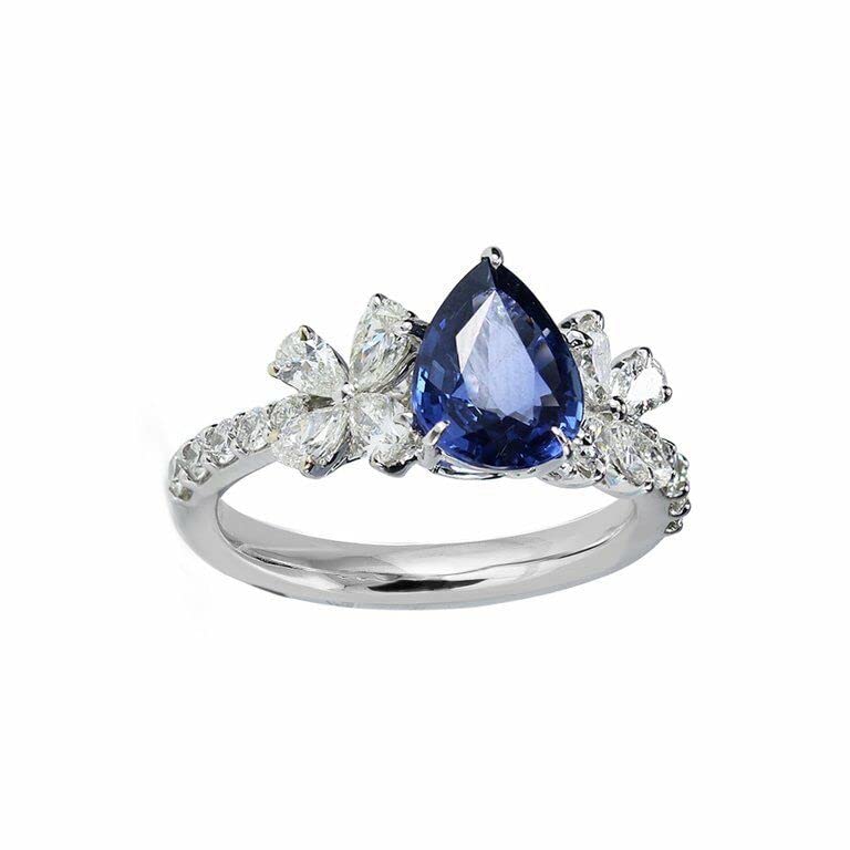 BeBold 3Ct Pear Cut Blue Created Tanzanite Simulated Diamond CZ Stylish Engagement Ring for Women White Gold Plated2