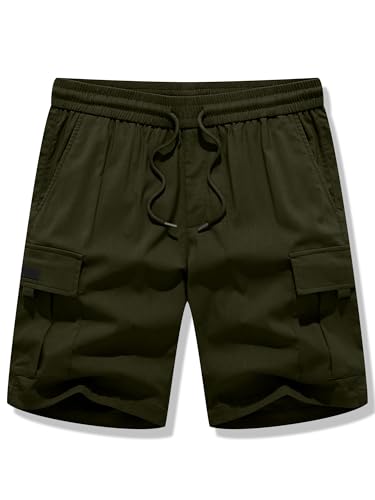 Image of JMIERR Men's Casual Stretch Cargo Shorts | Drawstring Elastic Waist, Multi Pockets, Summer Work Short, Classic