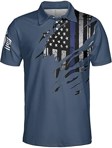 HIVICHI Golf Shirts for Men Print Funny Golf Shirts for Men American Flag Polo American Flag Shirts Patriotic Polo Shirts