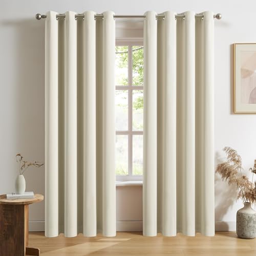 DUALIFE 90 Inch Curtains Cream Beige Blackout Window Drapes for