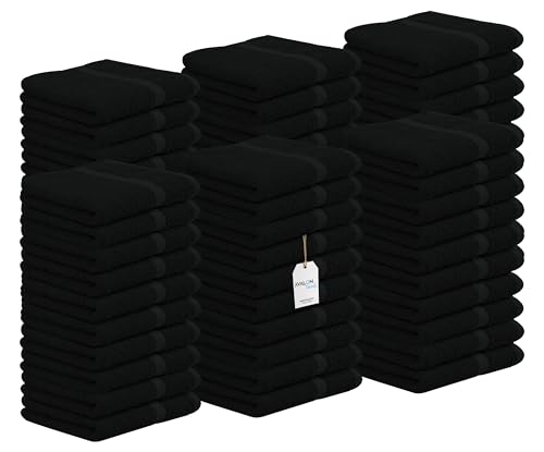 Avalon Towels Cotton Washcloths – (Pack of 60) Size 12x12 Inches, 100% Ring Spun Cotton, Soft & Absorbent Face Towels, Gym Towels, Hotel and Spa Quality, Reusable Fingertip Towels (Black)