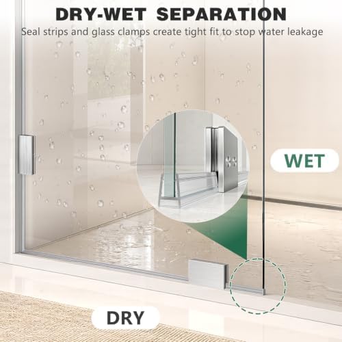 Shower Glass Panel, 34" W x 78" H Frameless Shower Door, Brushed Nickel — view 5