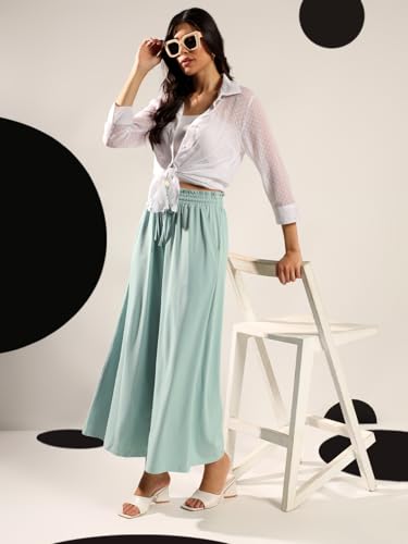 Image of KOTTY Women's Solid|Drawstring|Wide Leg Style|High Rise|Office wear Pant