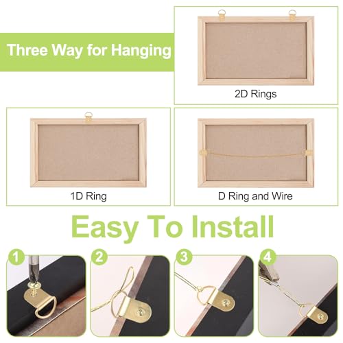 Image of Picture Hanging Kit - 10M Brass Hanging Wire, 30Pcs D Ring Picture Hangers with Screws and 30Pcs Aluminum Crimping Loop Sleeve for Wall Pictures Exhibition(Gold)