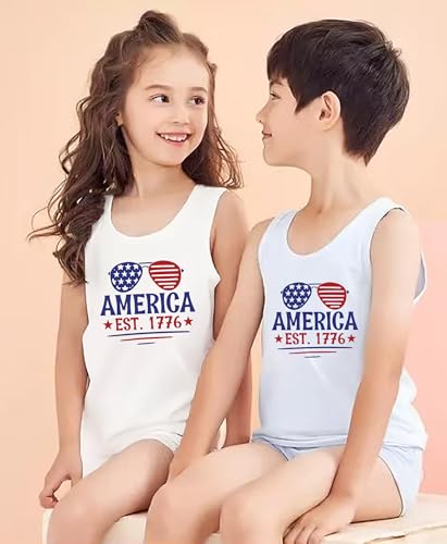 Image of 4th of July Tank Tops Boys Girls American Flag Shirts Kids Patriotic USA T-Shirt Cotton Sleeveless Tees Tops 1-7T