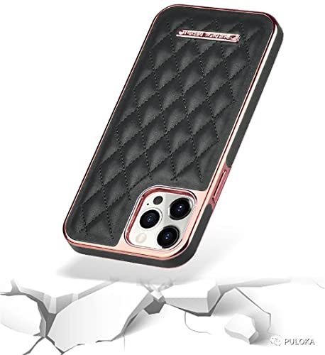 Image of PULOKA iPhone 12 Pro Max Electroplated Leather Case Royal Diamond Design Back Cover for Apple iPhone 12 PRO MAX 6.7 inchinch - Black